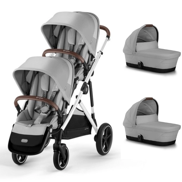 Poussette Double Cybex Gazelle S - Châssis Silver + Nacelles - Lava Grey (2023)