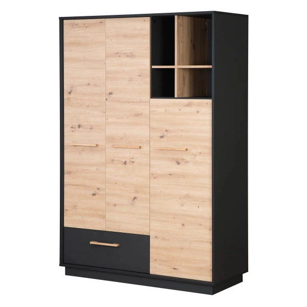 Armoire 3 Portes Roba Lenn - Anthracite / Bois