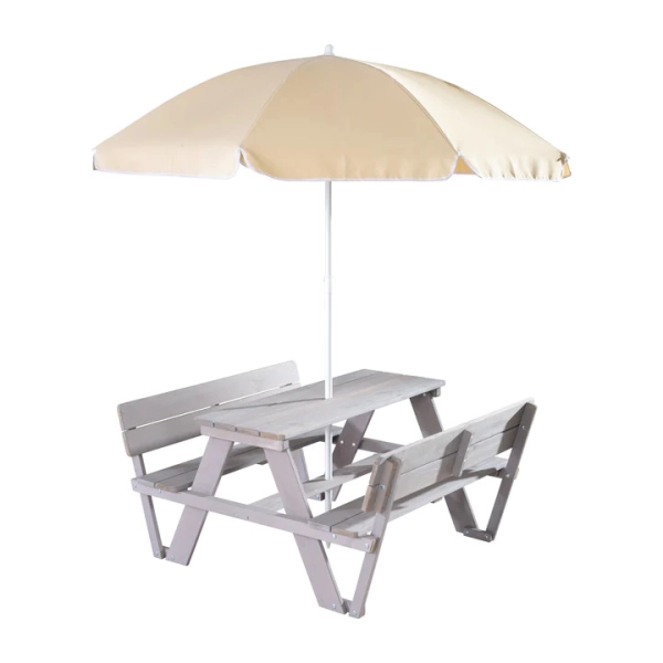 Ensemble Table-Bancs Roba avec Dossiers - Gris + Parasol