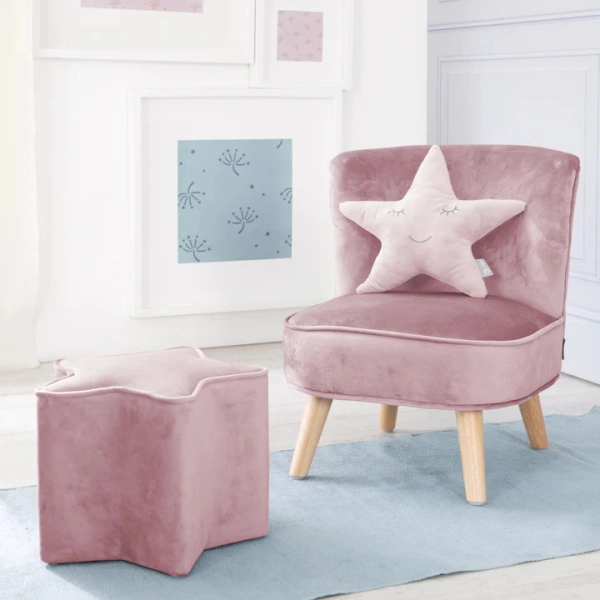 Set 'Lil Sofa Mini Roba Fauteuil + Tabouret Étoile + Coussin Étoile - Rose