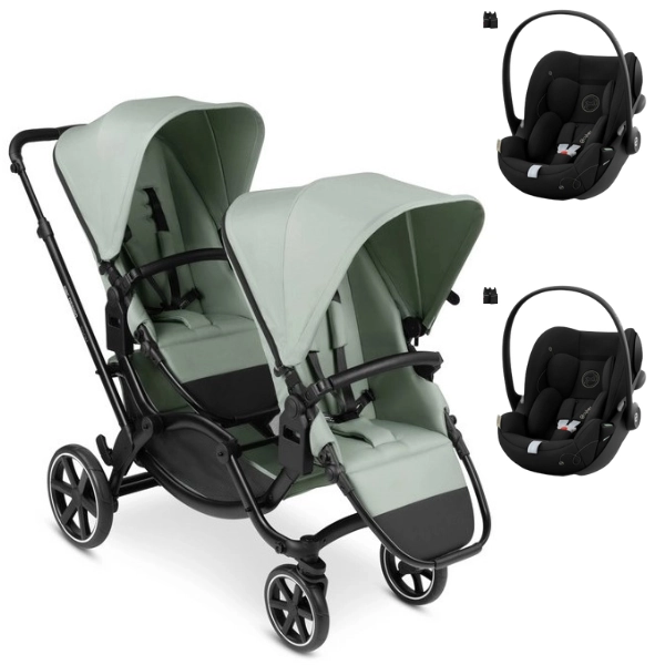 Poussette Double ABC Design Zoom - Pine + 2 Coques Auto Cybex Cloud G i-Size - Moon Black