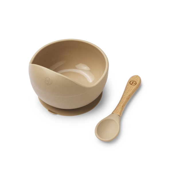 Ensemble Repas Elodie Bol Silicone + Cuillère - Pure Khaki