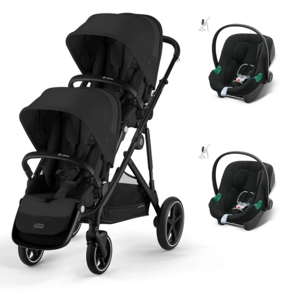 Poussette Double Cybex Gazelle S - Châssis Black/ Assises Moon Black + Coques Auto Aton B2 - Volcano Black