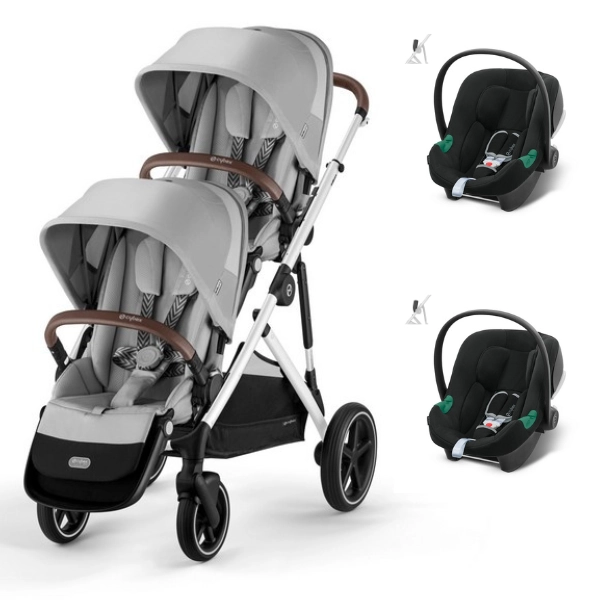 Poussette Double Cybex Gazelle S - Châssis Silver/ Assises Lava Grey + Coques Auto Aton B2 - Volcano Black