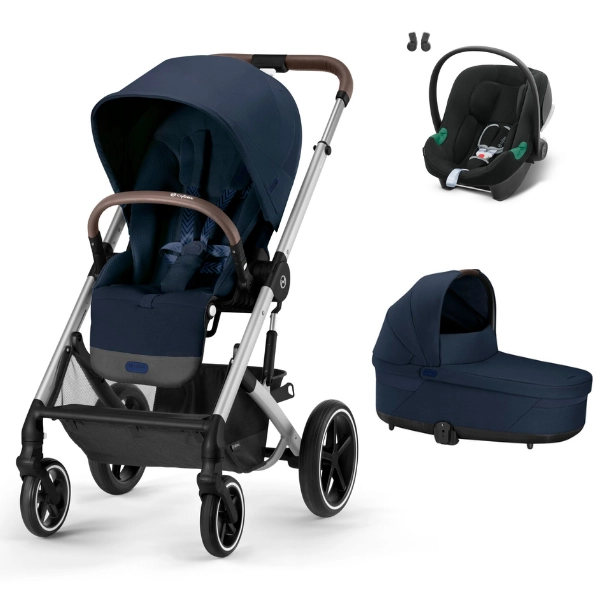 Poussette Cybex Balios S Lux - Châssis Silver + Nacelle - Ocean Blue + Coque Auto Aton B2 - Volcano Black