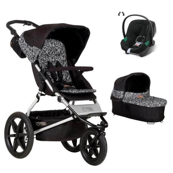 Poussette Mountain Buggy Terrain + Nacelle Plus - Graphite + Coque Auto Cybex Aton B2 - Volcano Black