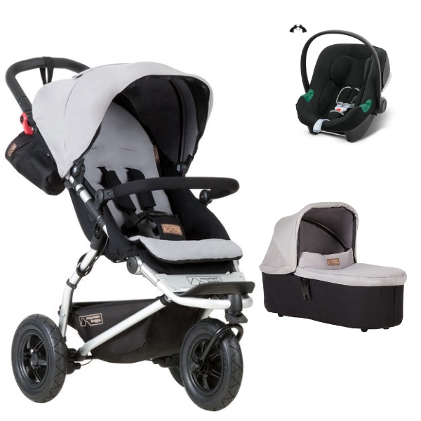 Poussette Mountain Buggy Swift + Nacelle Plus - Silver + Coque Auto Cybex Aton B2 - Volcano Black