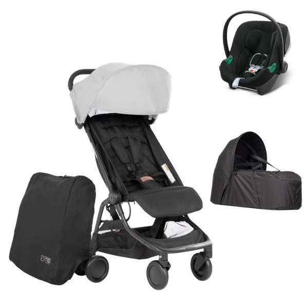 Poussette Mountain Buggy Nano V3 - Silver + Cocoon V2 + Coque Auto Cybex Aton B2 - Volcano Black