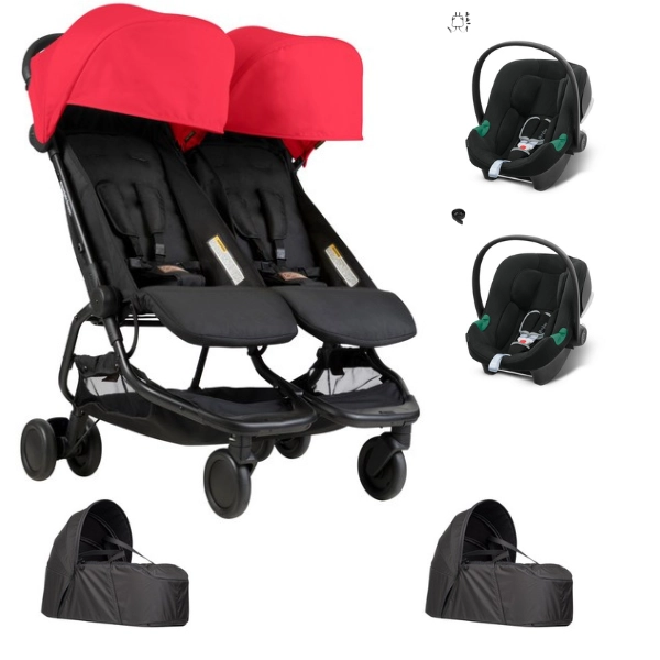 Poussette Double Mountain Buggy Nano Duo - Ruby + 2 Cocoon V2 + 2 Coques Auto Cybex Aton B2 - Volcano Black