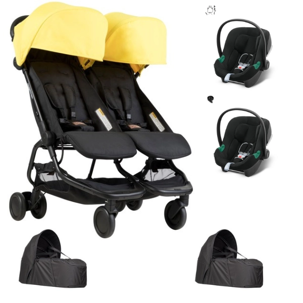 Poussette Double Mountain Buggy Nano Duo - Cyber + 2 Cocoon V2 + 2 Coques Auto Cybex Aton B2 - Volcano Black