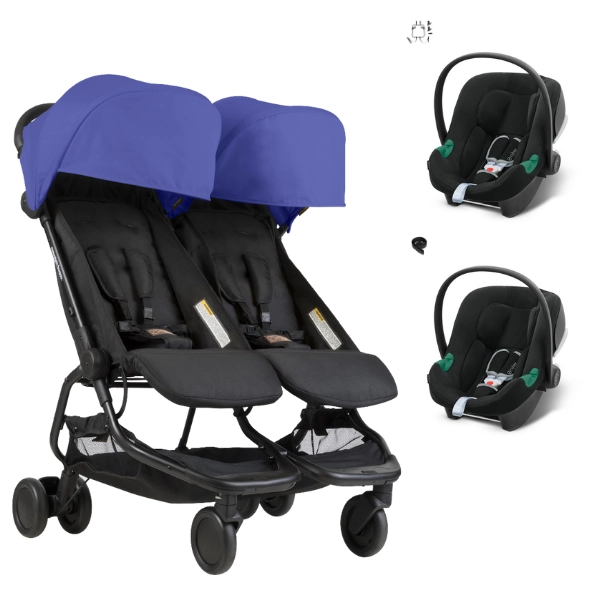 Poussette Double Mountain Buggy Nano Duo - Nautical + 2 Coques Auto Cybex Aton B2 - Volcano B2