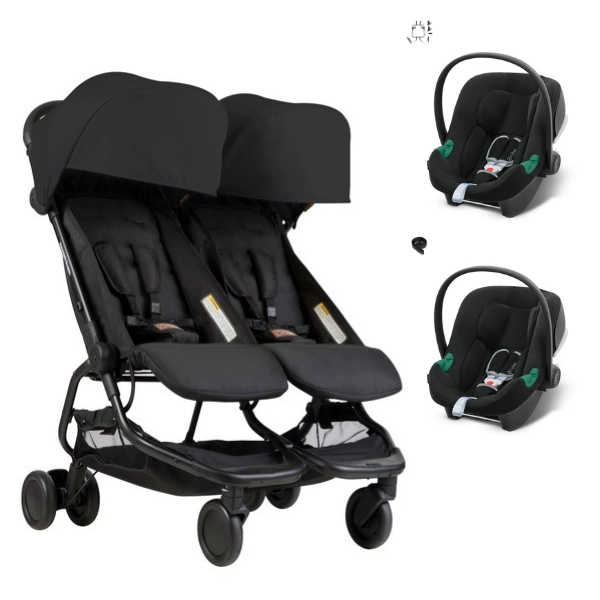 Poussette Double Mountain Buggy Nano Duo - Black + 2 Coques Auto Cybex Aton B2 - Volcano B2