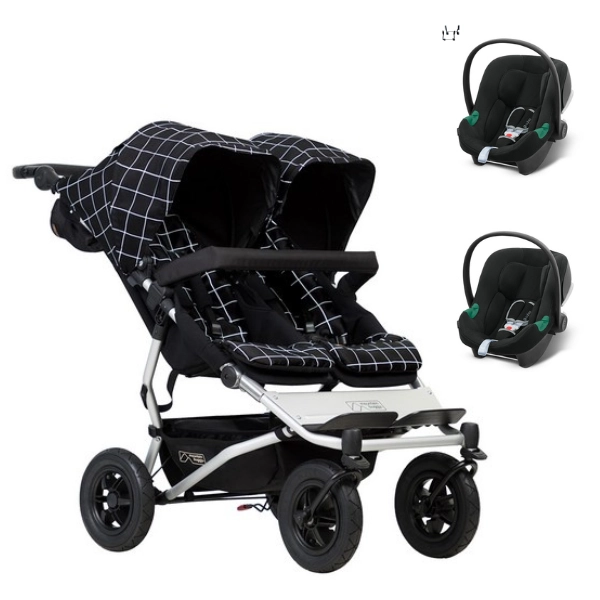 Poussette Double Mountain Buggy Duet V3.2 - Grid + 2 Coques Cybex Aton B2 - Volcano Black