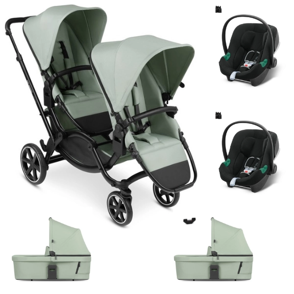 Poussette Double ABC Design Zoom + 2 Nacelles - Pine + 2 Coques Auto Cybex Aton B2 - Volcano Black