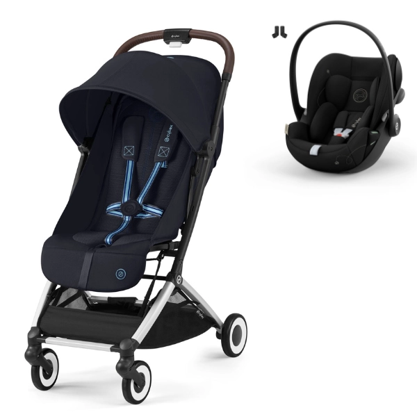 Poussette Cybex Orfeo - Châssis Silver/ Dark Navy Blue + Coque Auto Cloud G i-Size - Moon Black