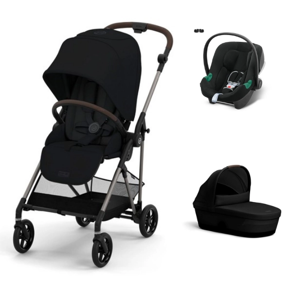 Poussette Cybex Melio 4 Châssis Bronze + Nacelle - Magic Black + Coque Auto Aton B2 i-Size - Volcano Black