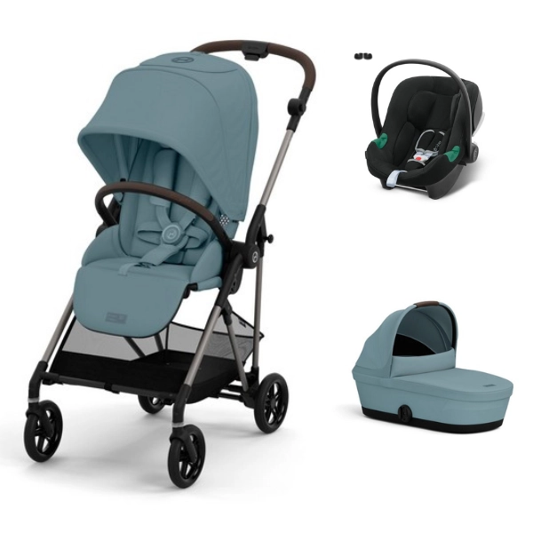 Poussette Cybex Melio 4 Châssis Taupe + Nacelle - Stormy Blue + Coque Auto Aton B2 i-Size - Volcano Black