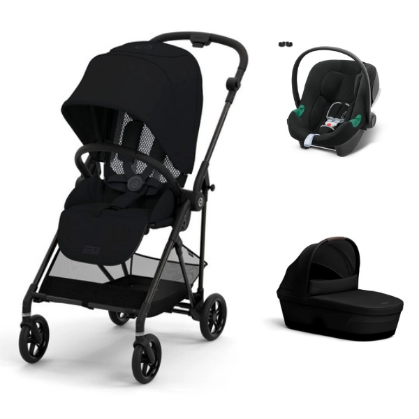 Poussette Cybex Melio 4 Châssis Carbon + Nacelle - Magic Black + Coque Auto Aton B2 i-Size - Volcano Black