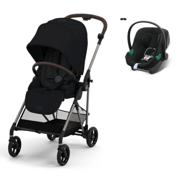 Poussette Cybex Melio 4 Châssis Taupe - Magic Black + Coque Auto Aton B2 - Volcano Black