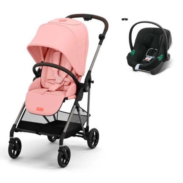 Poussette Cybex Melio 4 Châssis Taupe - Candy Pink + Coque Auto Aton B2 - Volcano Black