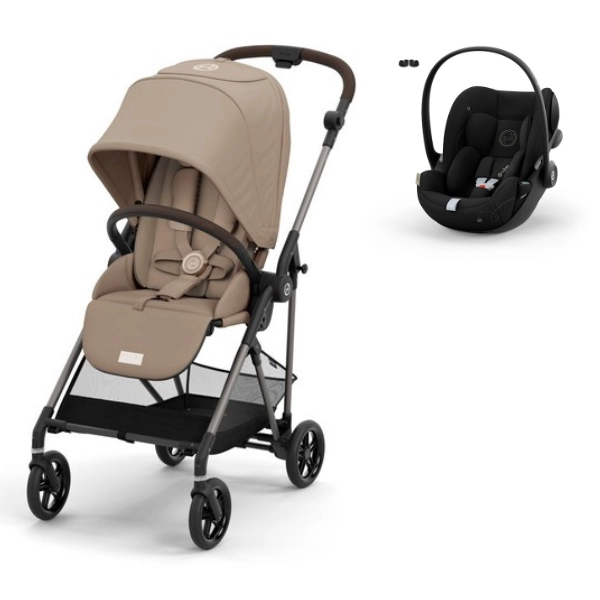 Poussette Cybex Melio 4 Châssis Taupe - Almond Beige + Coque Auto Cloud G i-Size - Moon Black