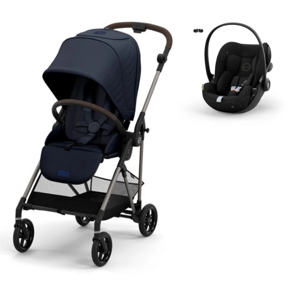 Poussette Cybex Melio 4 Châssis Taupe - Dark Blue + Coque Auto Cloud G i-Size - Moon Black