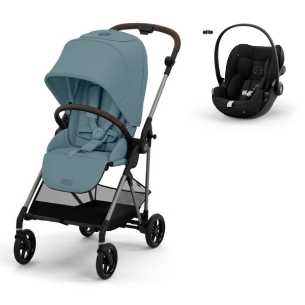 Poussette Cybex Melio 4 Châssis Taupe - Stormy Blue + Coque Auto Cloud G i-Size - Moon Black