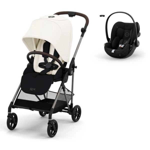 Poussette Cybex Melio 4 Châssis Taupe - Canvas White + Coque Auto Cloud G i-Size - Moon Black