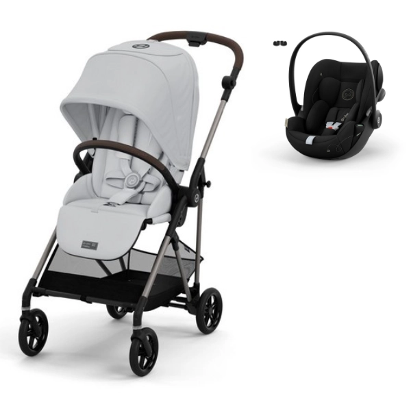 Poussette Cybex Melio 4 Châssis Taupe - Fog Grey + Coque Auto Cloud G i-Size - Moon Black