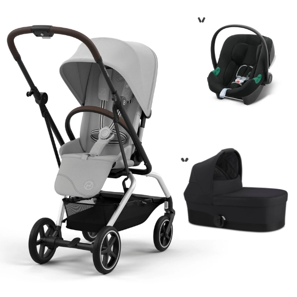 Poussette Cybex Eezy S Twist PLUS 2 - Châssis Silver/ Fog Grey + Nacelle S - Moon Black + Coque Auto Aton B2 - Volcano Black