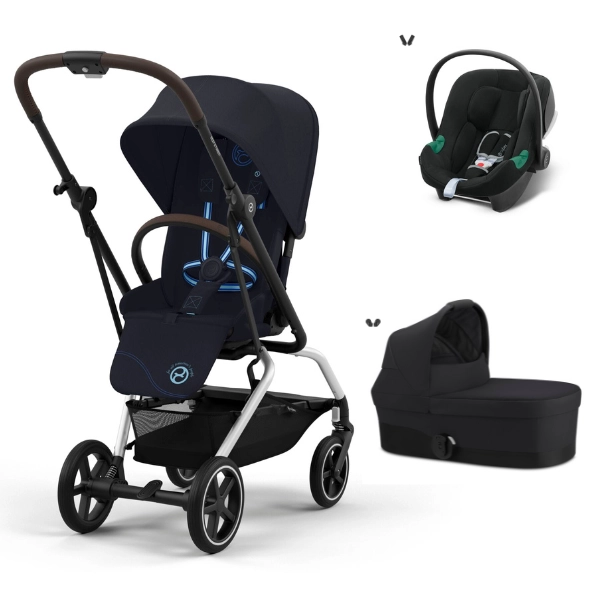 Poussette Cybex Eezy S Twist PLUS 2 - Châssis Silver/ Dark Navy Blue + Nacelle S - Moon Black + Coque Auto Aton B2 - Volcano Black