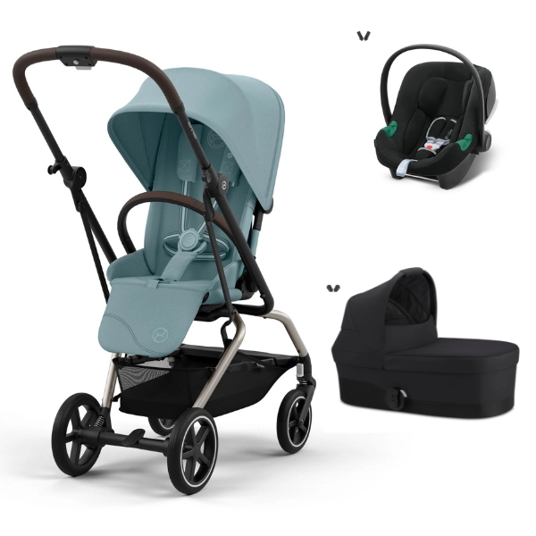 Poussette Cybex Eezy S Twist PLUS 2 - Châssis Taupe/ Stormy Blue + Nacelle S - Moon Black + Coque Auto Aton B2 - Volcano Black