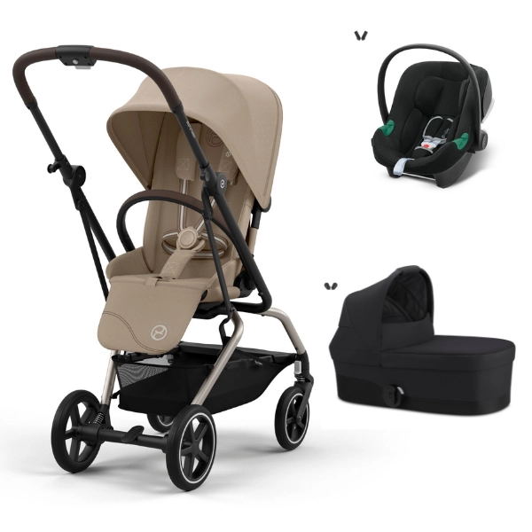 Poussette Cybex Eezy S Twist PLUS 2 - Châssis Taupe/ Almond Beige + Nacelle S - Moon Black + Coque Auto Aton B2 - Volcano Black