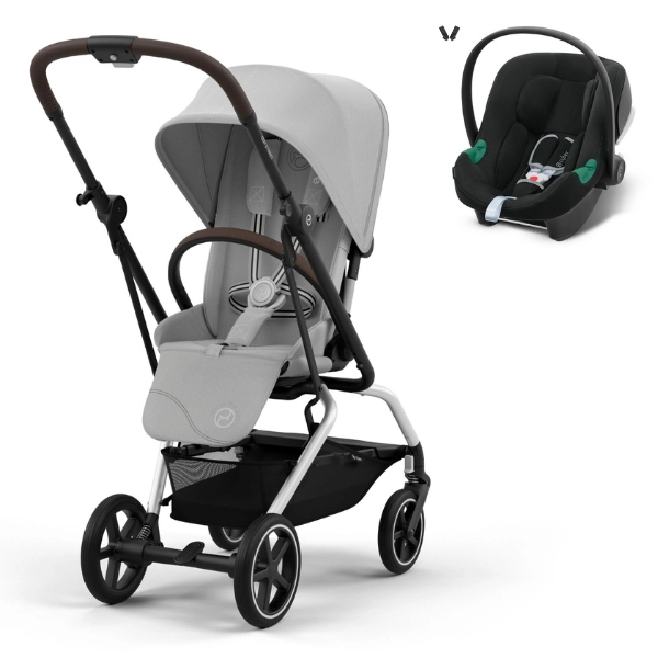 Poussette Cybex Eezy S Twist PLUS 2 - Châssis Silver/ Fog Grey + Coque Auto Aton B2 - Volcano Black