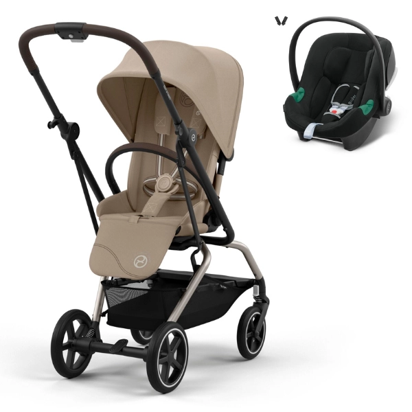 Poussette Cybex Eezy S Twist PLUS 2 - Châssis Taupe/ Almond Beige + Coque Auto Aton B2 - Volcano Black