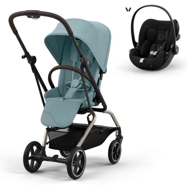 Poussette Cybex Eezy S Twist PLUS 2 - Châssis Taupe/ Stormy Blue + Coque Auto Cloud G i-Size - Moon Black