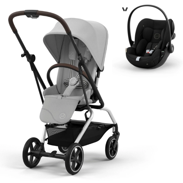 Poussette Cybex Eezy S Twist PLUS 2 - Châssis Silver/ Fog Grey + Coque Auto Cloud G i-Size - Moon Black