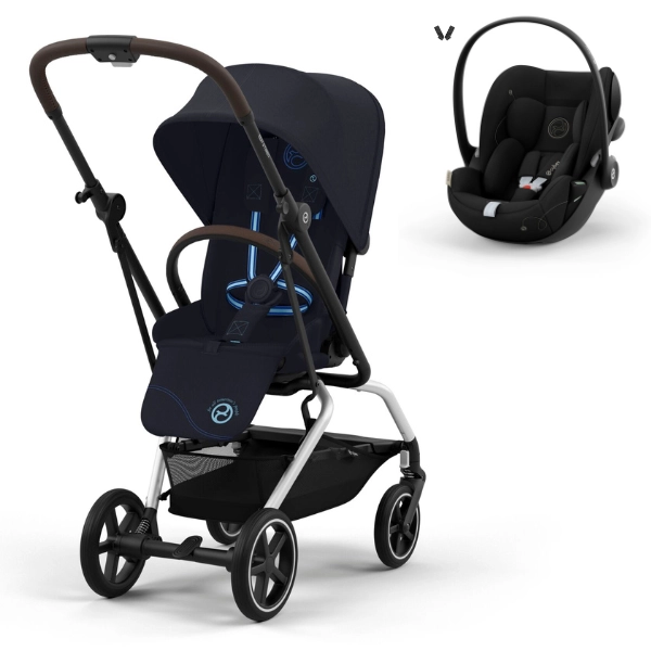 Poussette Cybex Eezy S Twist PLUS 2 - Châssis Silver/ Dark Navy Blue + Coque Auto Cloud G i-Size - Moon Black