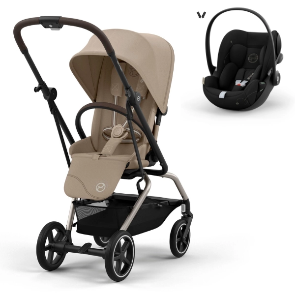 Poussette Cybex Eezy S Twist PLUS 2 - Châssis Taupe/ Almond Beige + Coque Auto Cloud G i-Size - Moon Black