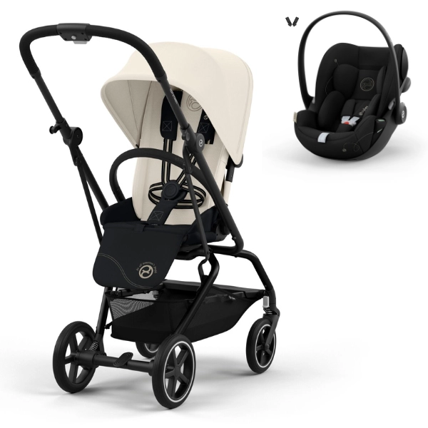 Poussette Cybex Eezy S Twist PLUS 2 - Châssis Black/ Canvas White + Coque Auto Cloud G i-Size - Moon Black