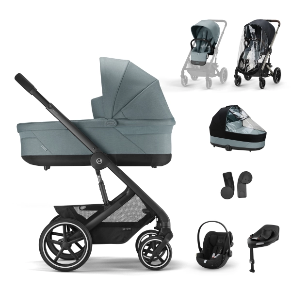 Poussette Cybex Balios S Lux - Châssis Taupe + Nacelle - Sky Blue + Cloud G i-Size - Moon Black + Base G + Accessoires