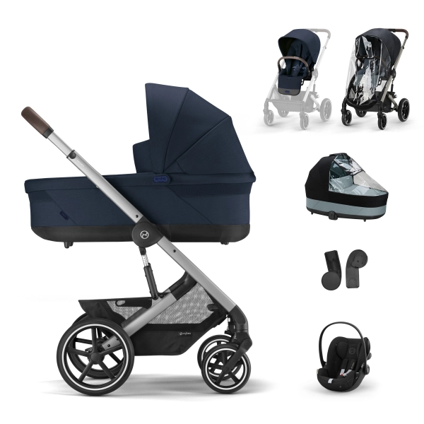 Poussette Cybex Balios S Lux - Châssis Silver + Nacelle - Ocean Blue + Cloud G i-Size - Moon Black + Accessoires