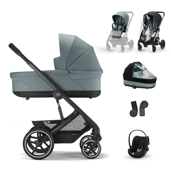 Poussette Cybex Balios S Lux - Châssis Taupe + Nacelle - Sky Blue + Cloud G i-Size - Moon Black + Accessoires