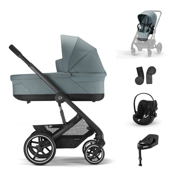 Poussette Cybex Balios S Lux - Châssis Taupe + Nacelle - Sky Blue + Cloud G i-Size - Moon Black + Base G