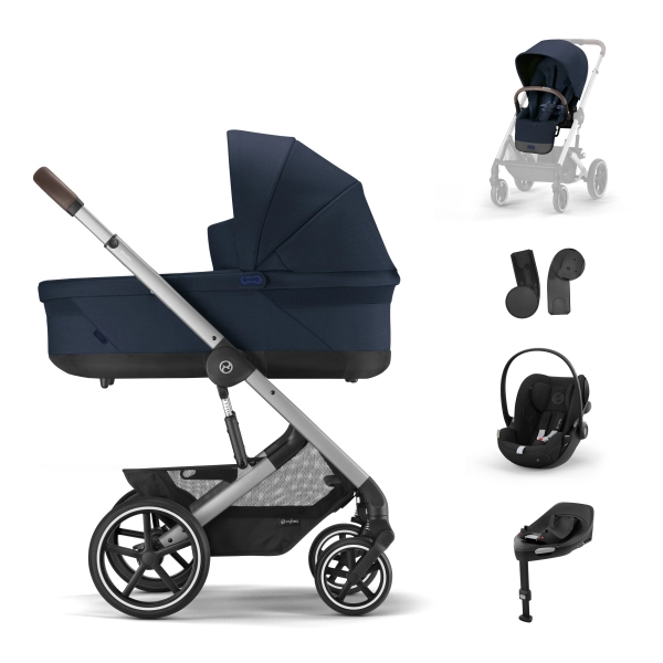 Poussette Cybex Balios S Lux - Châssis Silver + Nacelle - Ocean Blue + Cloud G i-Size - Moon Black + Base G