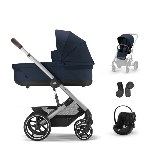 Poussette Cybex Balios S Lux - Châssis Silver + Nacelle - Ocean Blue + Coque Auto Cloud G i-Size - Moon Black