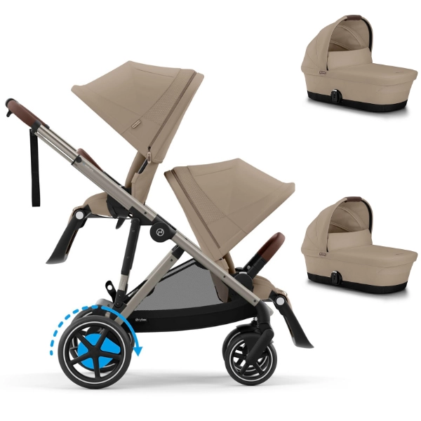 Poussette Double Cybex eGazelle S - Châssis Taupe + Nacelles - Almond Beige