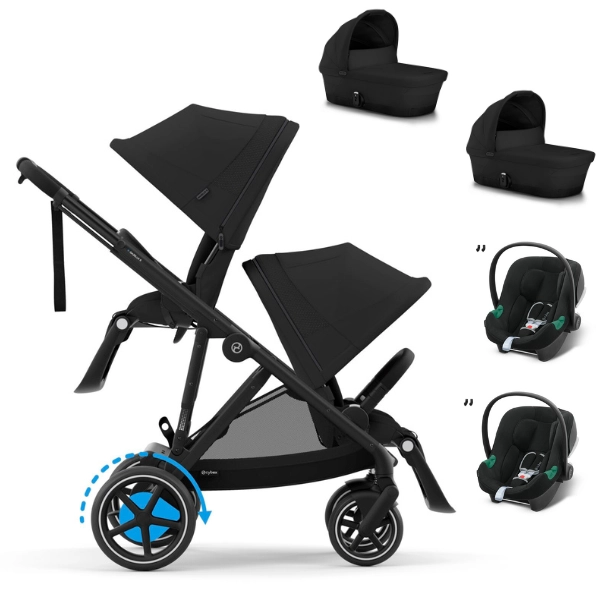 Poussette Cybex eGazelle S - Châssis Black + Nacelles - Moon Black + Coques Auto Aton B2 i-Size - Volcano Black