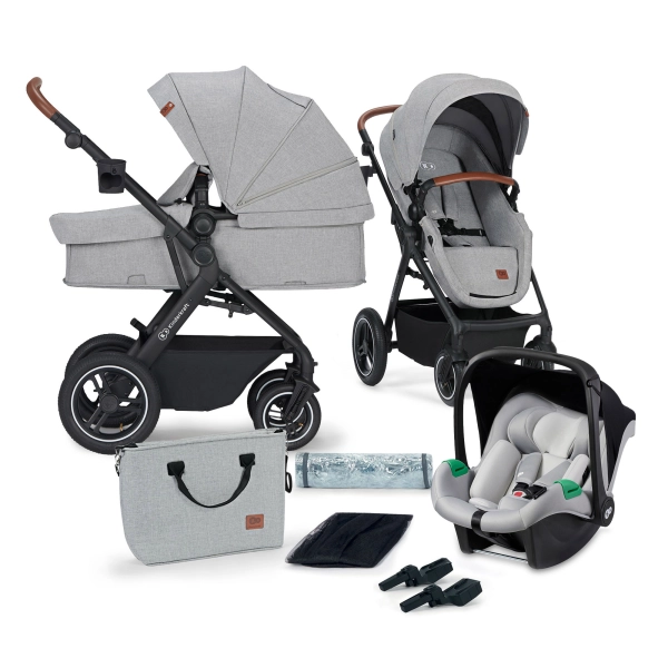 Poussette Kinderkraft B-Tour + Nacelle + Coque Auto Mink Pro - Light Grey