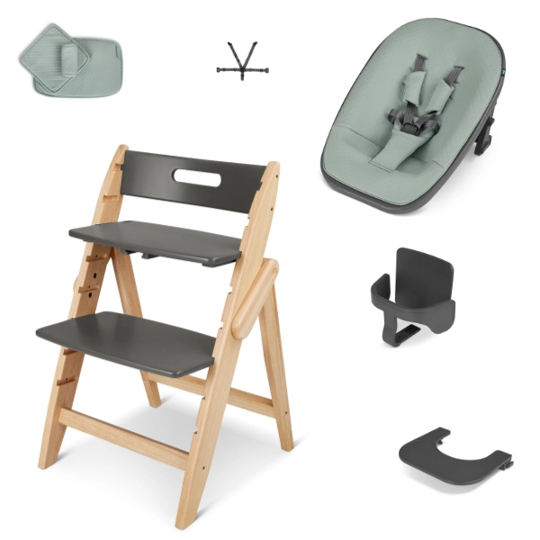 Set All in One Moji Chaise-Haute Yippy - Stone + Assise Nouveau-Né - Mint + Accessoires